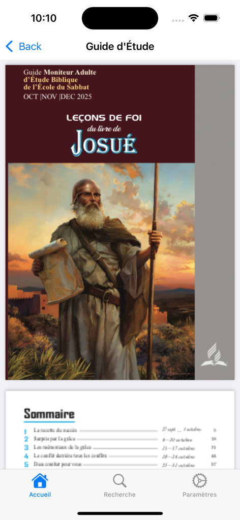 Bible-hymne-Guide - Guia de estudo bíblico da Escola Sabatina para o livro de Josué em francês