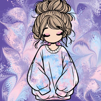 girl with baggy sweatshirt and messy bun