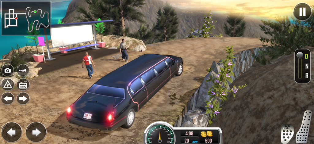 Limo Driving simulator 2025 - A black limousine driving on a scenic mountain road in a 3D driving simulator game.