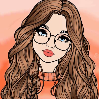 girl with long hair and freckles and glasses realistic