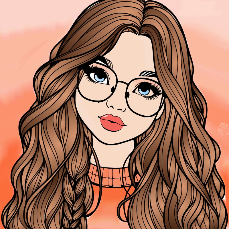 girl with long hair and freckles and glasses realistic