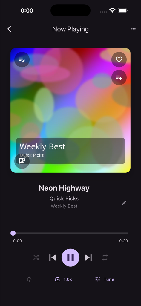 QuickPlayer - Music & Video - QuickPlayer Now Playing screen showing music playback controls and track details