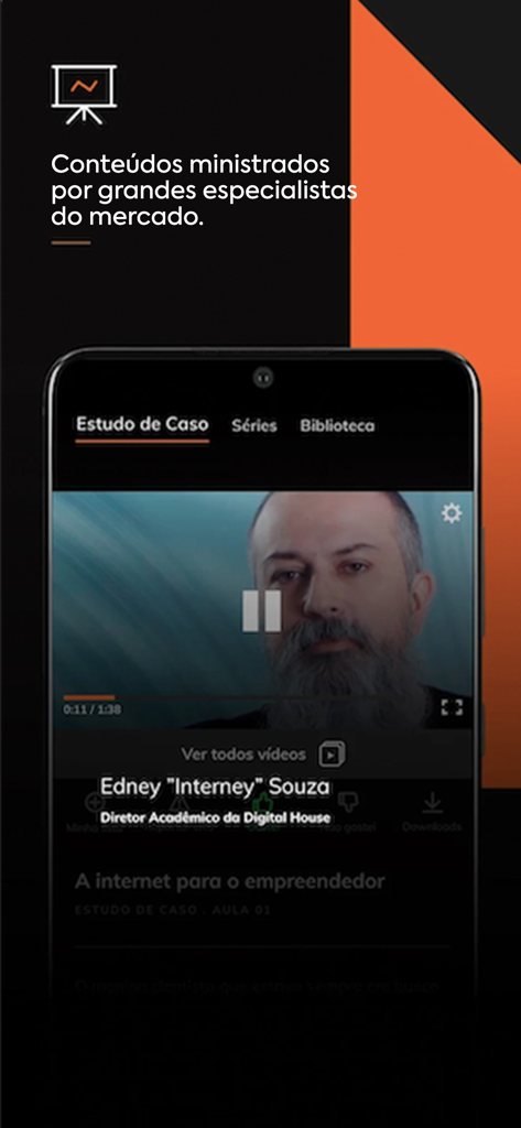 Videoaula de especialista em negócios no aplicativo de empreendedorismo meuSucesso.