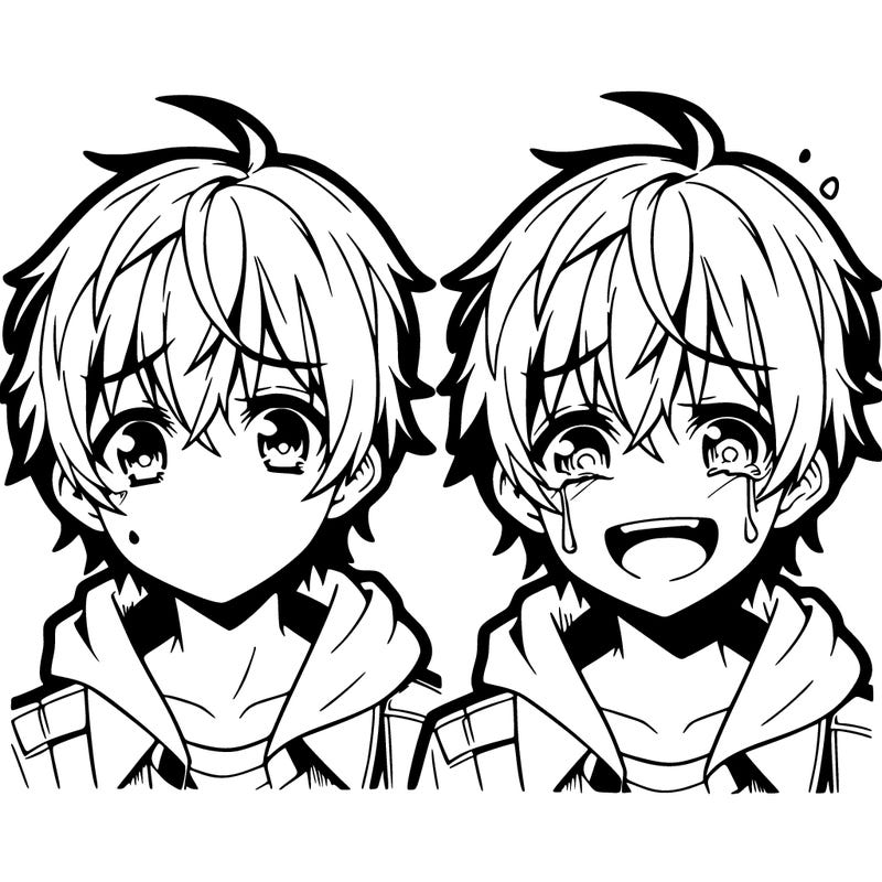 anime boy, smiling, crying