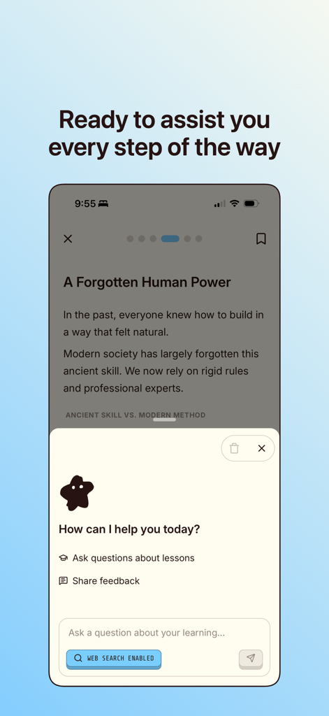 AI assistant in the Wondering app providing help with a lesson