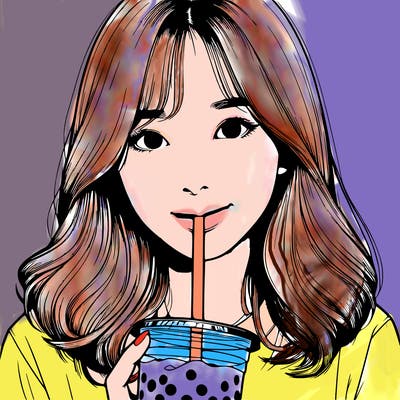 realistic girl drinking boba tea