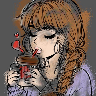 realistic girl drinking coffee