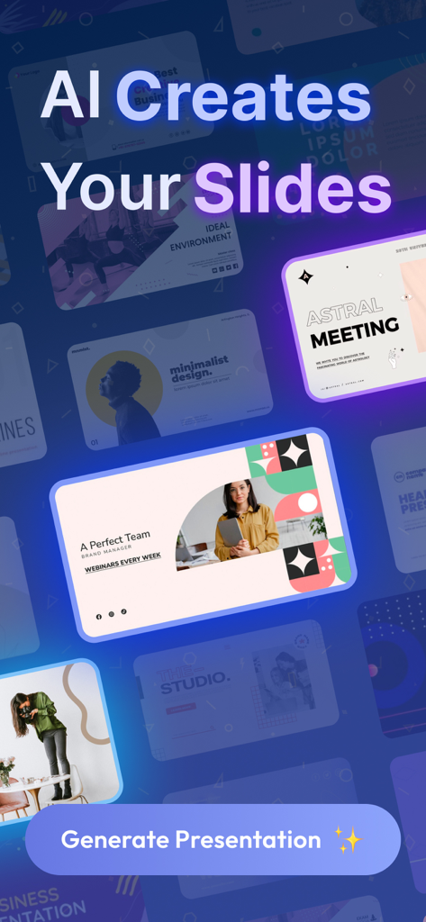 GMM AI APP: Presentation Maker - AI 기반 앱 인터페이스로 전문적인 프레젠테이션 슬라이드 생성