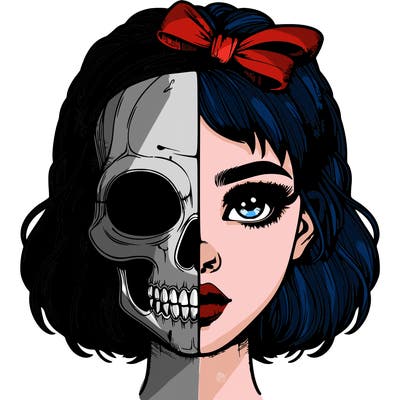 realistic girl with half skull mask