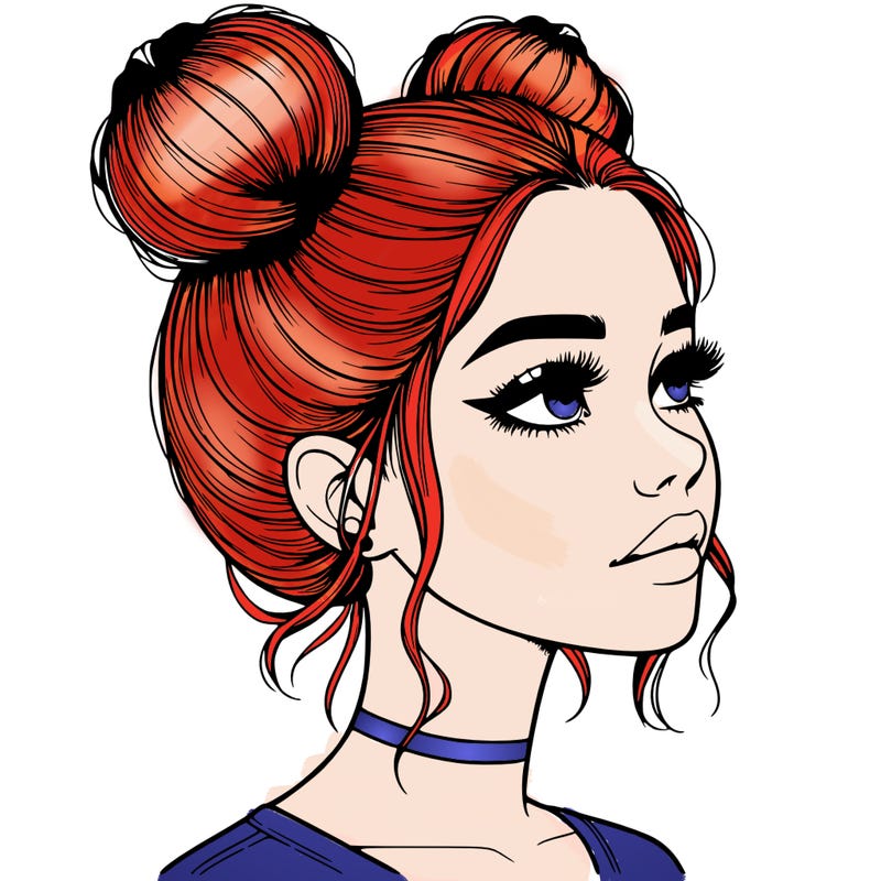 realistic girl with buns on the top of her head