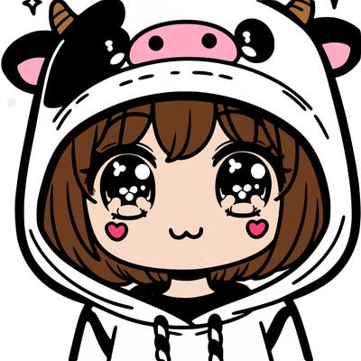 kawaii girl with cow hoodie