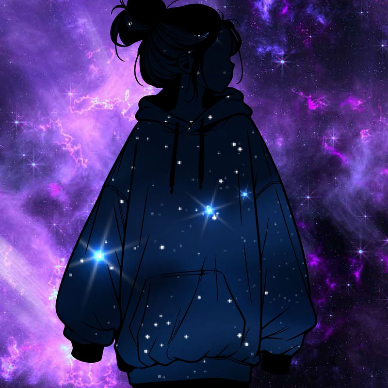 realistic girl with a oversized sweatshirt on and a bun