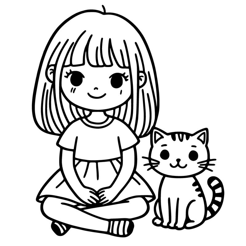 girl and a cat