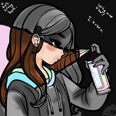 a realistic girl spray painting