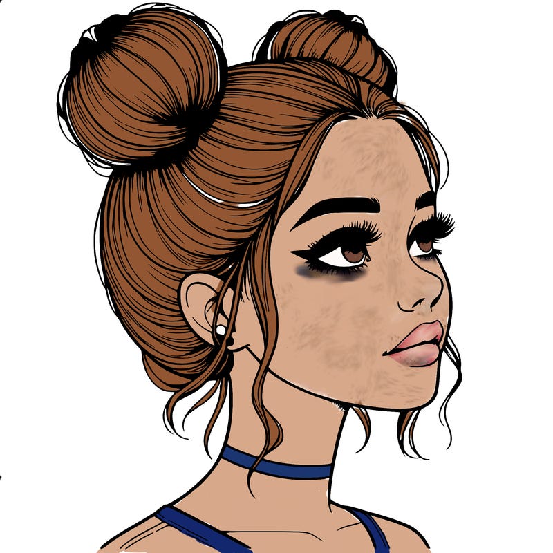 realistic girl with buns on the top of her head