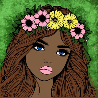 realistic girl with flowers crown