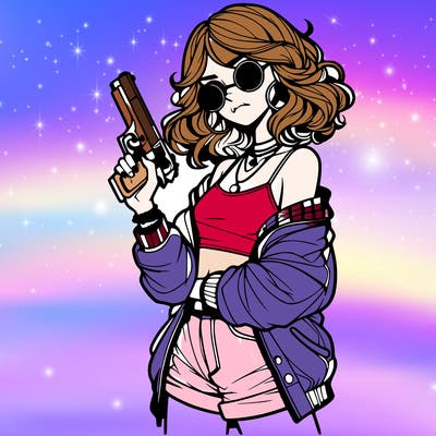 stylish teenage girl with gun