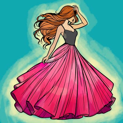 realistic woman with dress flowing in the wind