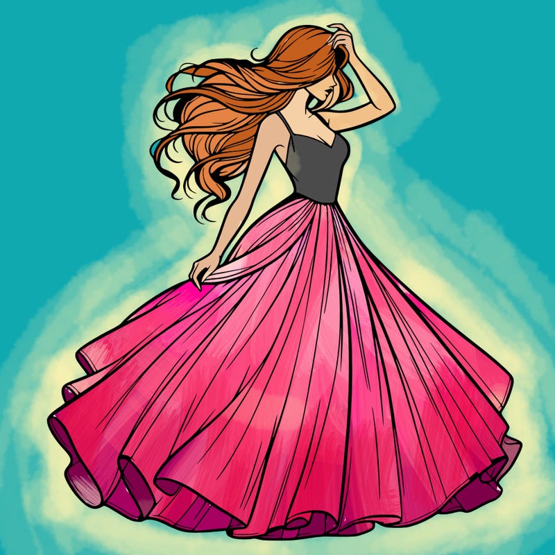 realistic woman with dress flowing in the wind