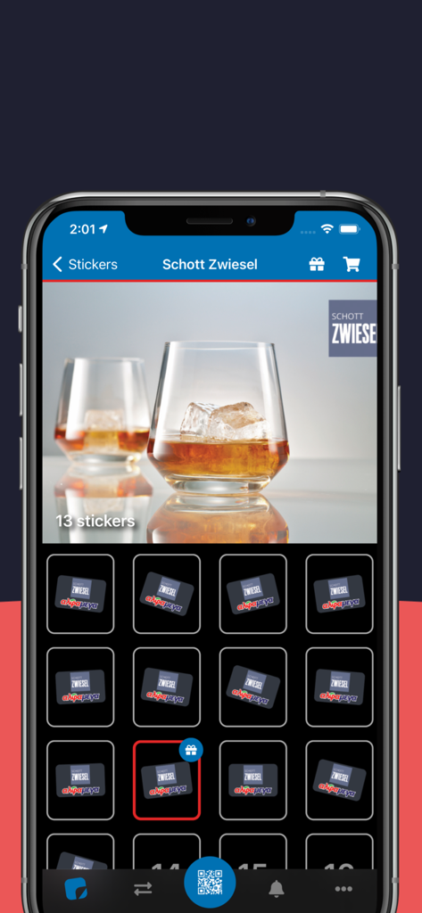 Stick & Win - Digital sticker collection grid in the Stick and Win app for Schott Zwiesel glassware rewards