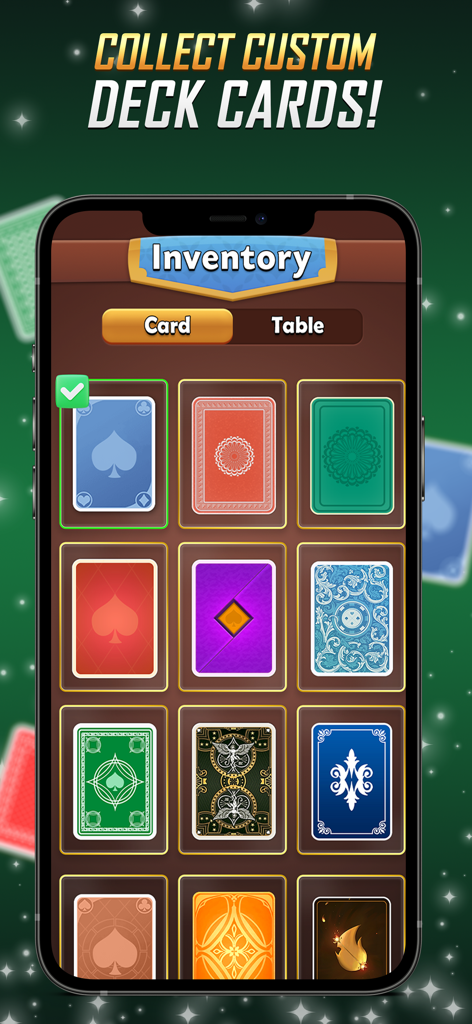 358 Card Game - Custom card deck selection screen in the 358 Card Game inventory