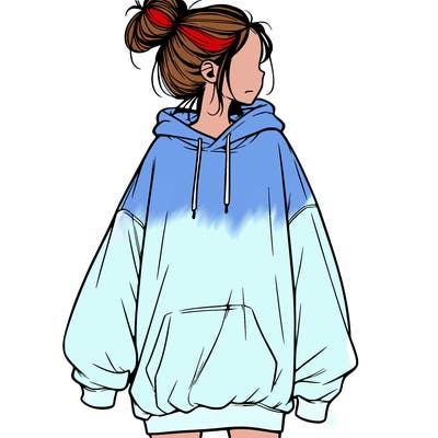 realistic girl with a oversized sweatshirt on and a bun