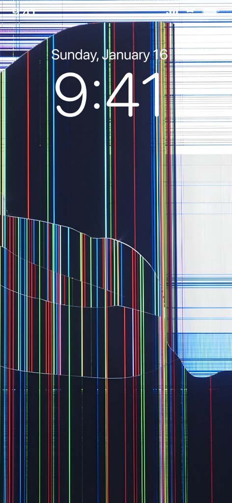 Broken Screen Wallpapers 4K - iPhone lock screen displaying a realistic broken screen wallpaper with colorful vertical digital lines