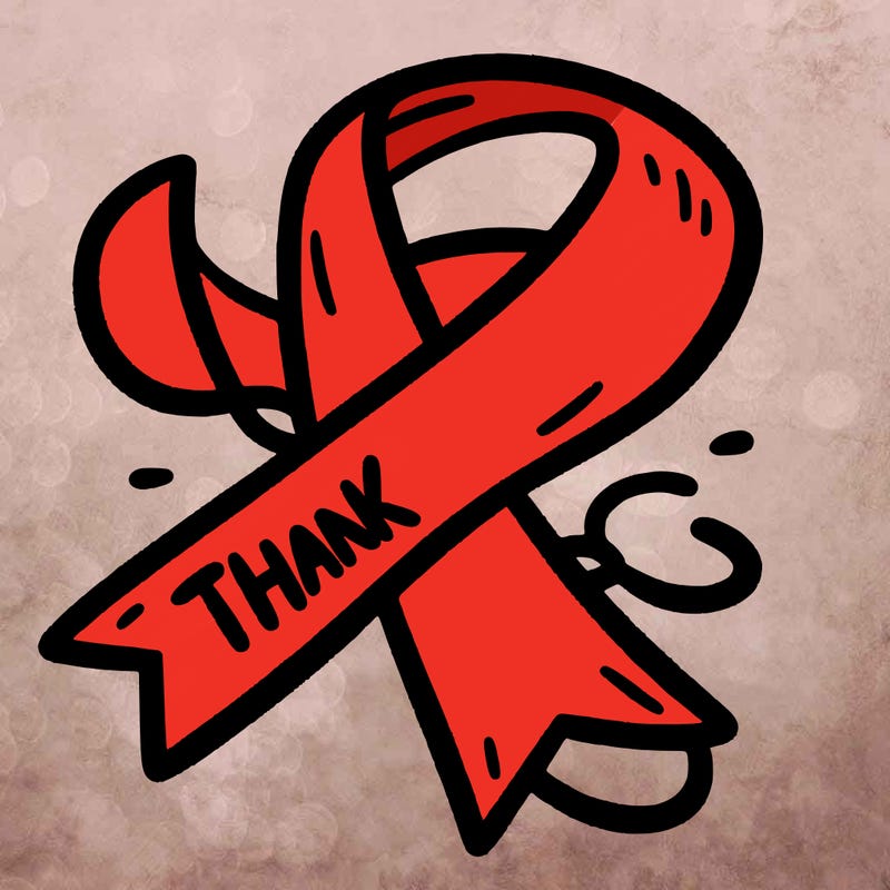 white ribbon that says “thank you!”