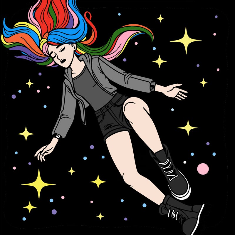 woman falling in space