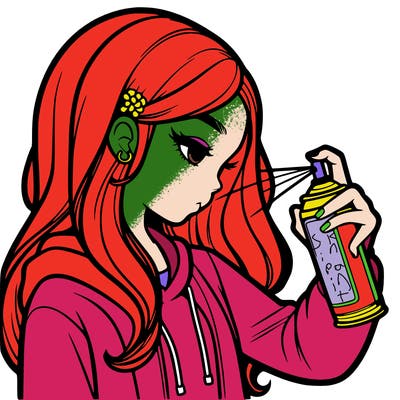 a realistic girl spray painting