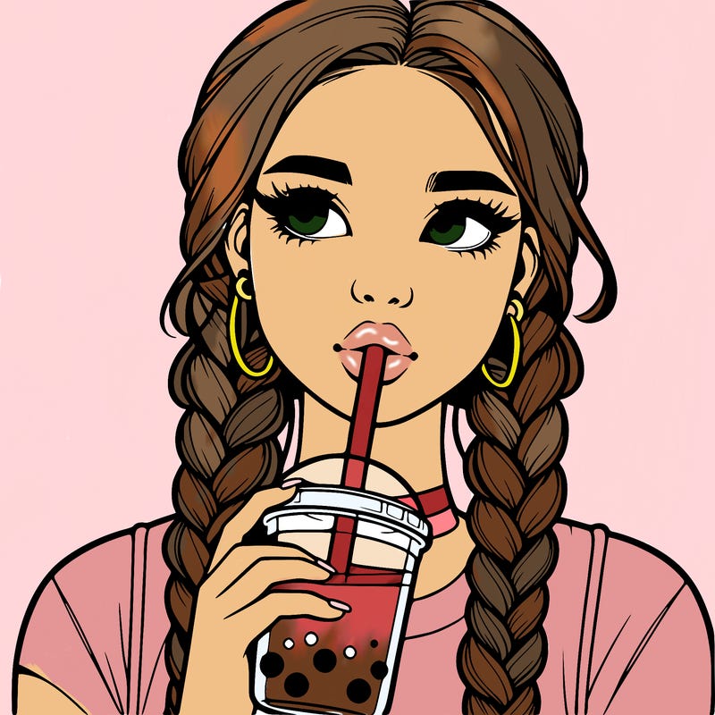 realistic girl with braided hair drinking boba