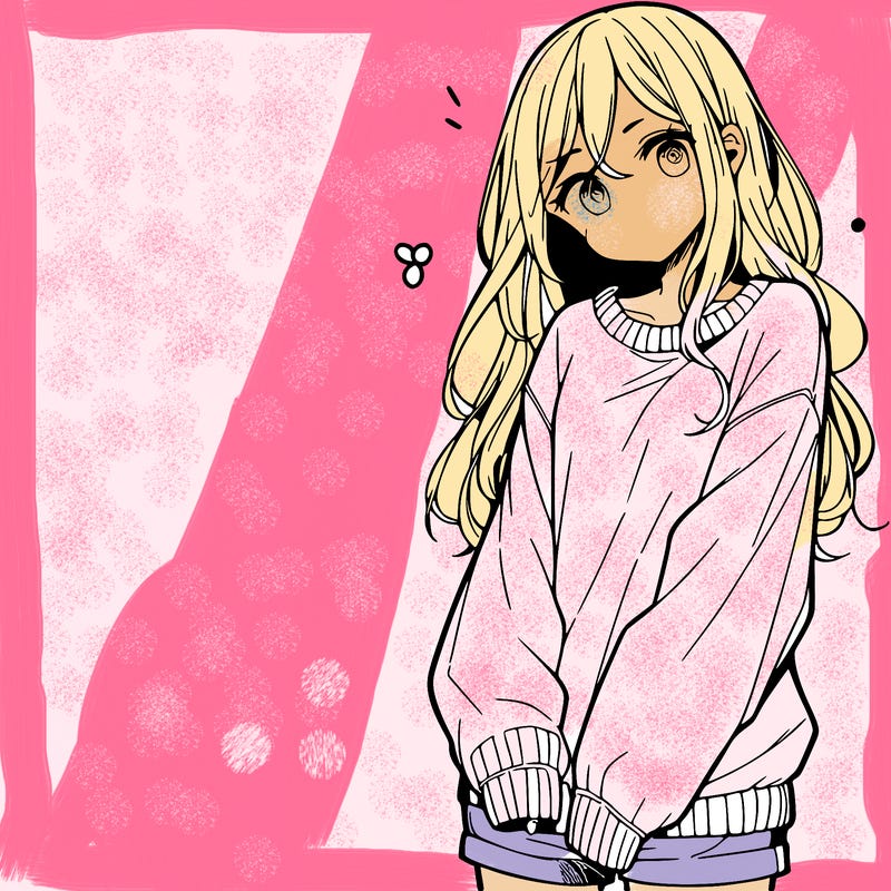 manga teen girl  in a sweater and baggy pants