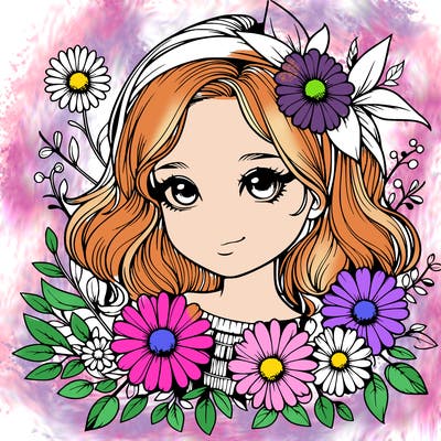 realistic girl with flowers