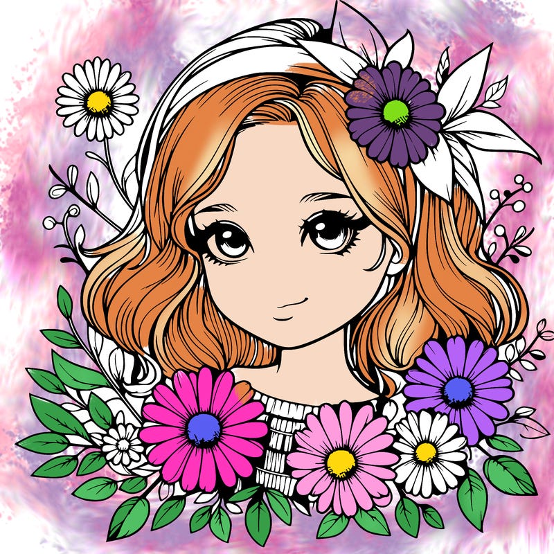 realistic girl with flowers