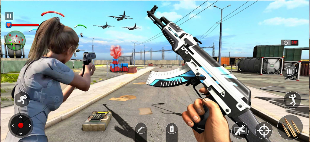 Critical FPS Strike CS Fire - First person view of a shooter game with a modern rifle in an industrial battleground