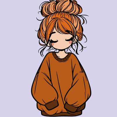 girl with baggy sweatshirt and messy bun