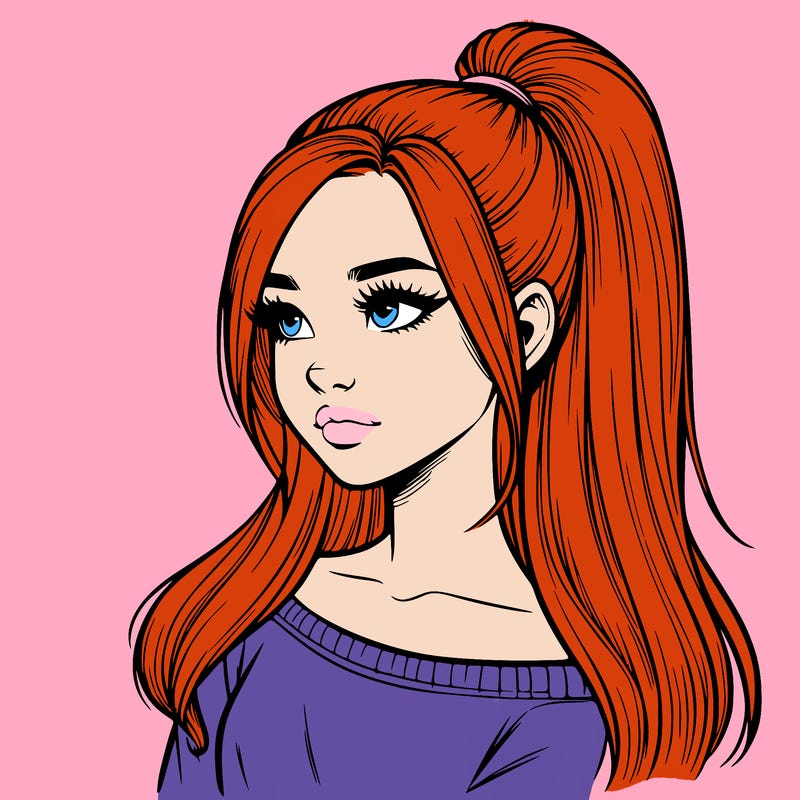 realistic girl with a high ponytail