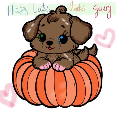 cute little puppy in a pumpkin
