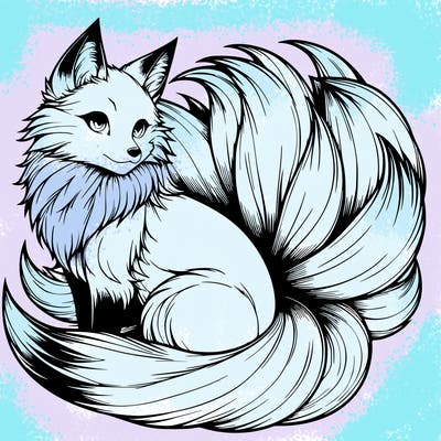 realistic detailed 9 tailed anime fox
