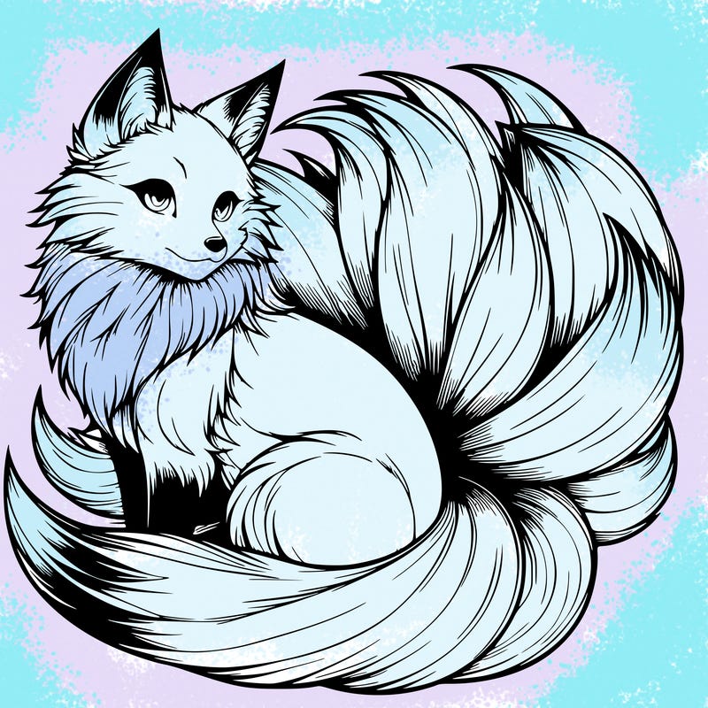 realistic detailed 9 tailed anime fox