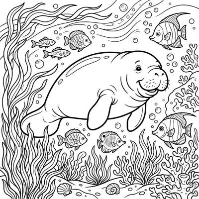 Bring the underwater world to life with this adorable manatee coloring page, perfect for young ocean explorers! Kids will love coloring the happy manatee, friendly fish, and lush seagrass while learning about marine conservation.