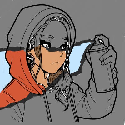 a realistic girl, spray painting