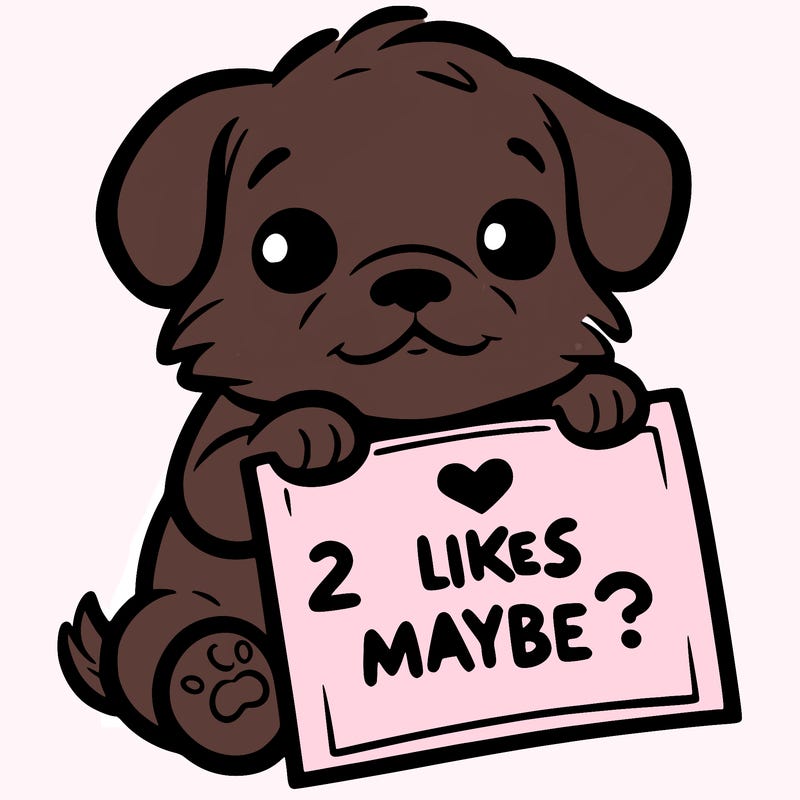 a puppy holding a sign that says 2 likes maybe?