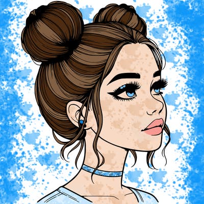 realistic girl with buns on the top of her head