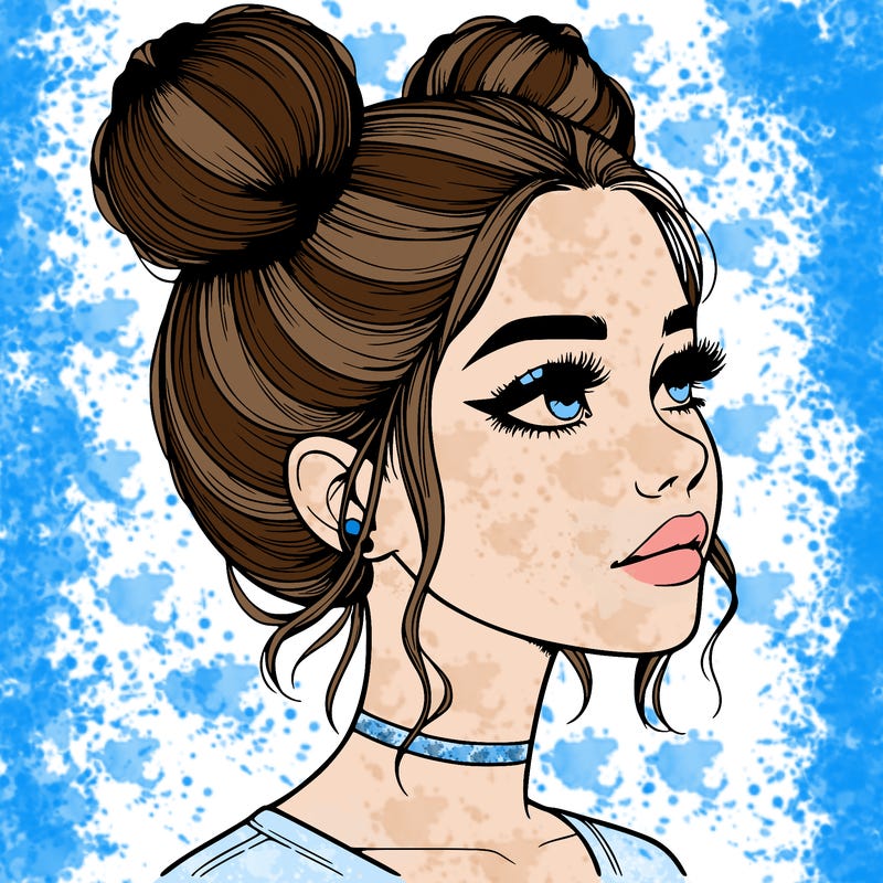 realistic girl with buns on the top of her head