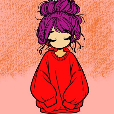 girl with baggy sweatshirt and messy bun
