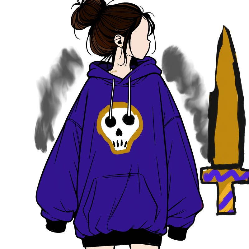 realistic girl with a oversized sweatshirt on and a bun