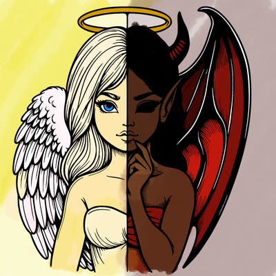 realistic angel half demon