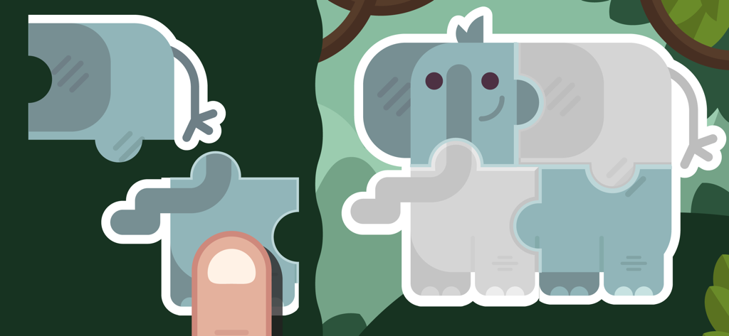 A digital elephant puzzle being solved by a child in the Sprotarnir app