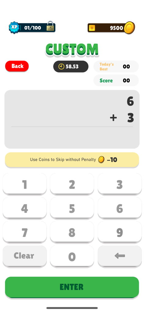 Quick Math Daily - Screenshot of Quick Math Daily custom game mode featuring a math problem and numeric keypad